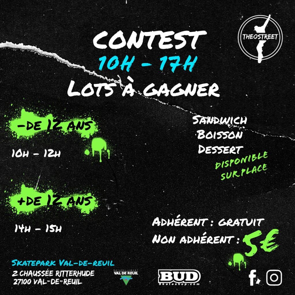 Contest Théo Street, samedi 1er juin de 10h à 17h au skate-park de Val-de-Reuil