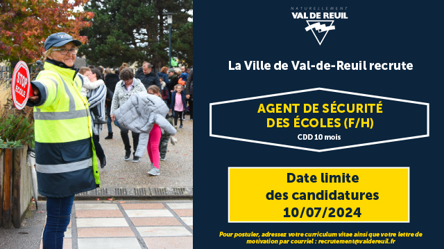 La Ville de Val-de-Reuil recrute un agent de sécurité des écoles (F/H).