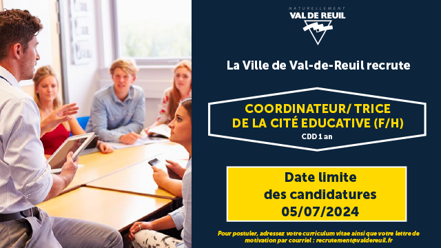 La Ville de Val-de-Reuil recrute un coordinateur de la cité éducative (F/H).