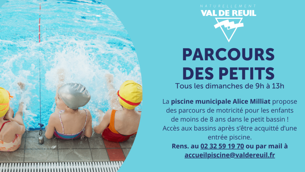 La piscine municipale Alice Milliat propose des parcours de motricité pour les enfants de moins de 8 ans dans le petit bassin,tous les dimanches de 9h à 13h.