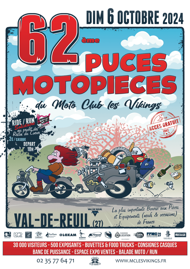 La plus grande bourse moto de France organisé par le moto club Les Vikings revient sur le devant de la scène à Val-de-Reuil, dimanche 6 octobre 2024 de 8h à 17h30. 