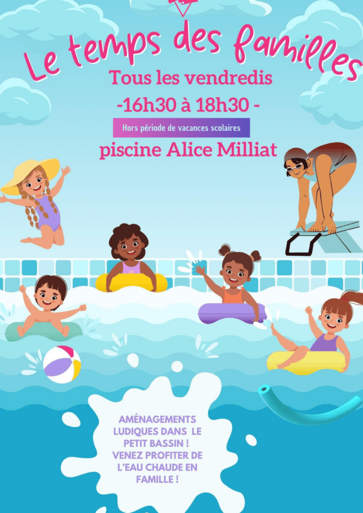 Tous les vendredis de 16h30 à 18h30, hors vacances scolaires, la piscine Alice Milliat de Val de Reuil propose un aménagement ludique du petit bassin pour profiter d'une eau chauffée, en famille.