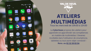 Tous les mercredis de 10h30 à 12h (hors vacances scolaires), la cyberbase Isaac Asimov propose des ateliers multimédia pour se familiariser avec les smartphones, tablettes numérique etc.. et leur utilisation.