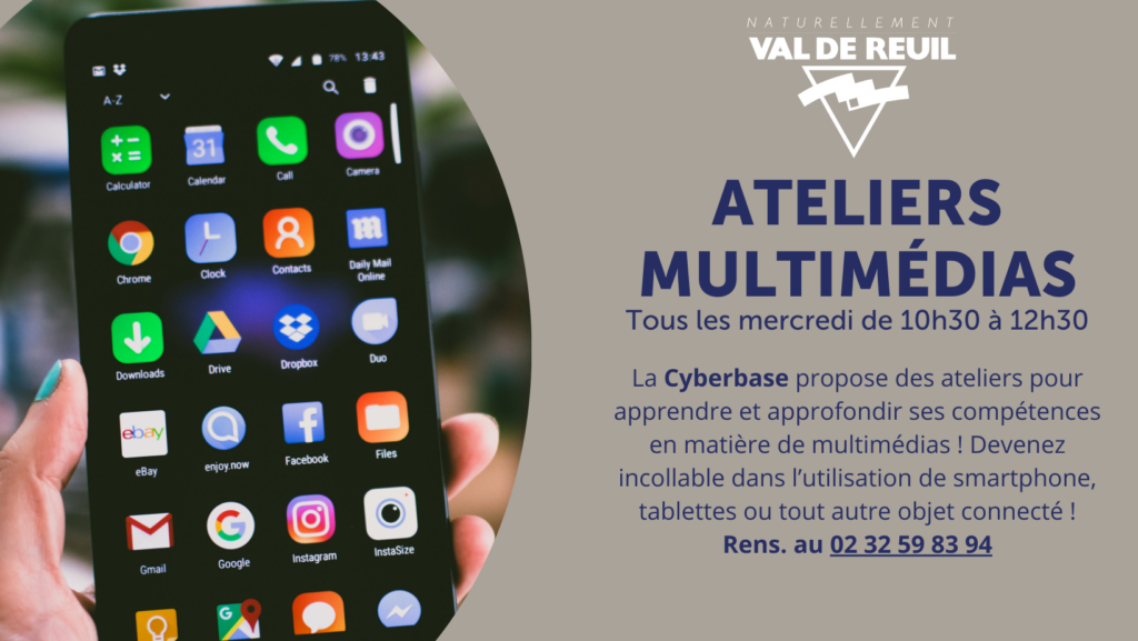 Tous les mercredis de 10h30 à 12h (hors vacances scolaires), la cyberbase Isaac Asimov propose des ateliers multimédia pour se familiariser avec les smartphones, tablettes numérique etc.. et leur utilisation.