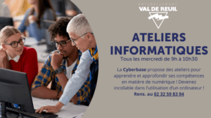 Tous les mercredis de 9h à 10h30 (hors vacances scolaires), la cyberbase Isaac Asimov propose des ateliers informatique pour se familiariser avec l'ordinateur et son utilisation.