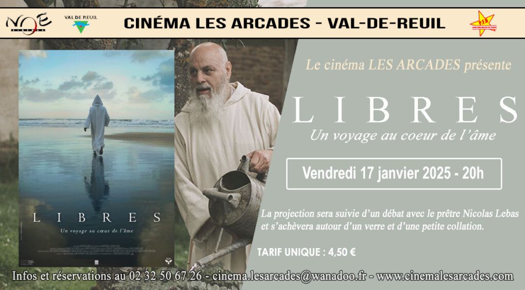 Vendredi 17 janvier 2025 à 20h, Le Cinéma Les Arcades de Val-de-Reuil et le diocèse d'Evreux organisent une soirée autour du documentaire "Libres", réalisé par Santos Blancos.