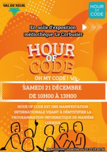 Plongez dans l’univers du code ! Rejoignez-nous à la Médiathèque Le Corbusier de Val-de-Reuil le 21 décembre 2024 de 10h à 13h (deux créneaux) pour une initiation ludique et accessible à la programmation informatique.